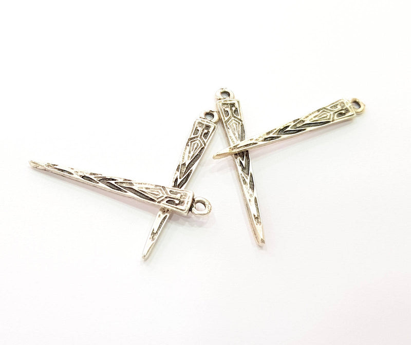 20 Spike Charms Silver Charms Antique Silver Plated Charms (38x5mm) G9095