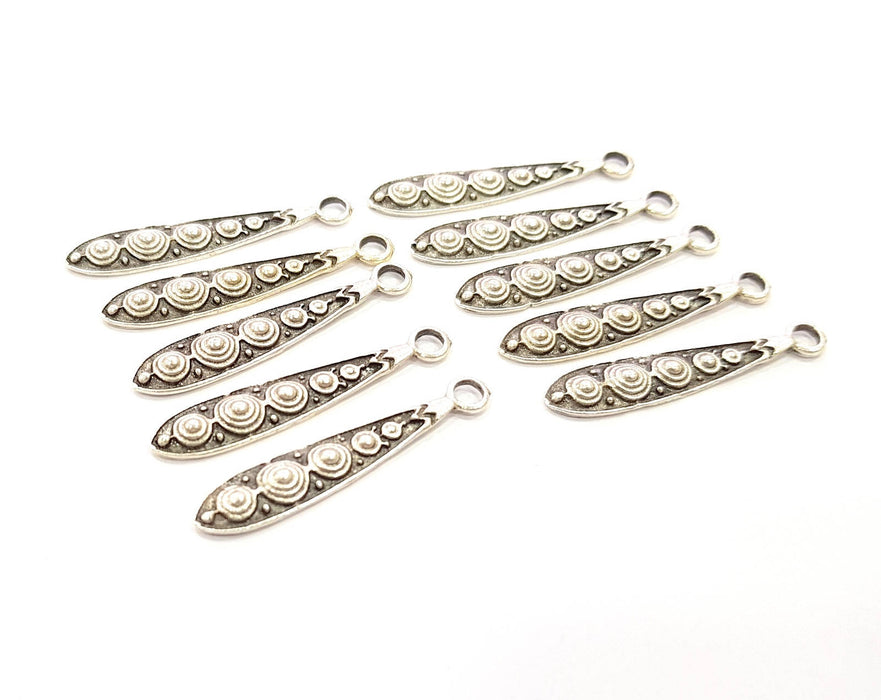 50 Silver Charms Antique Silver Plated Charms (34x6mm) G8501