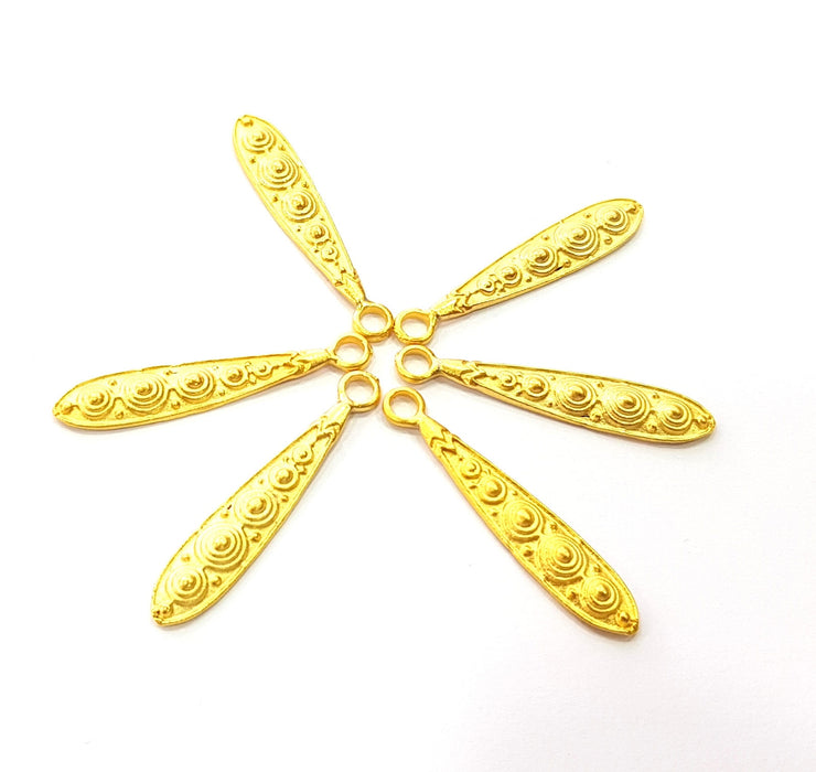 5 Gold Charm Ethnic Charm Tribal Charms Gold Plated Charms  (35x6mm)  G8506