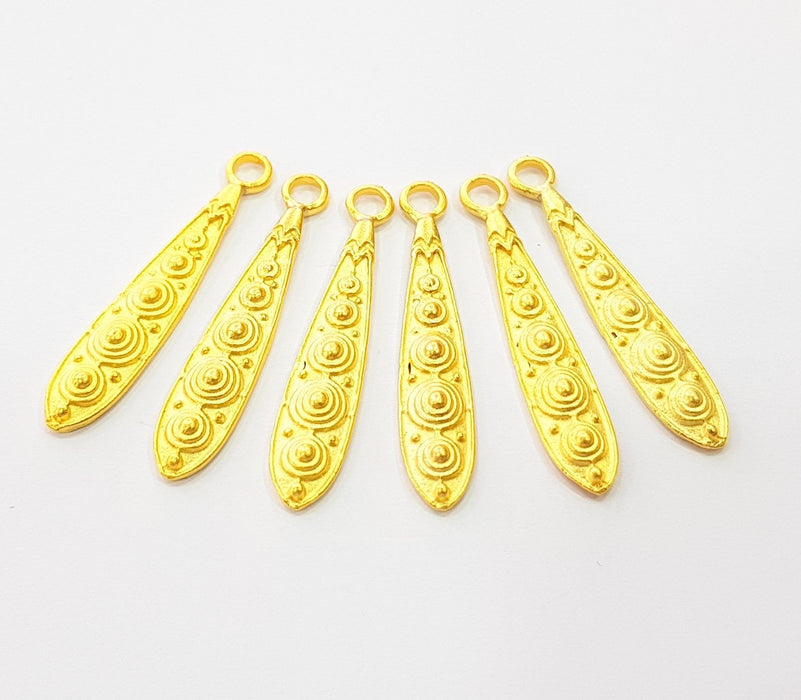 5 Gold Charm Ethnic Charm Tribal Charms Gold Plated Charms  (35x6mm)  G8506