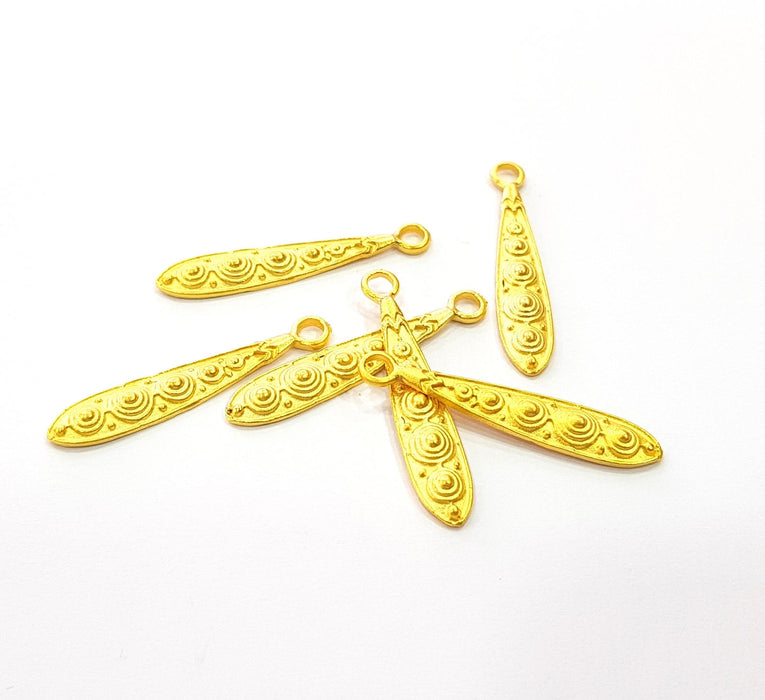 5 Gold Charm Ethnic Charm Tribal Charms Gold Plated Charms  (35x6mm)  G8506