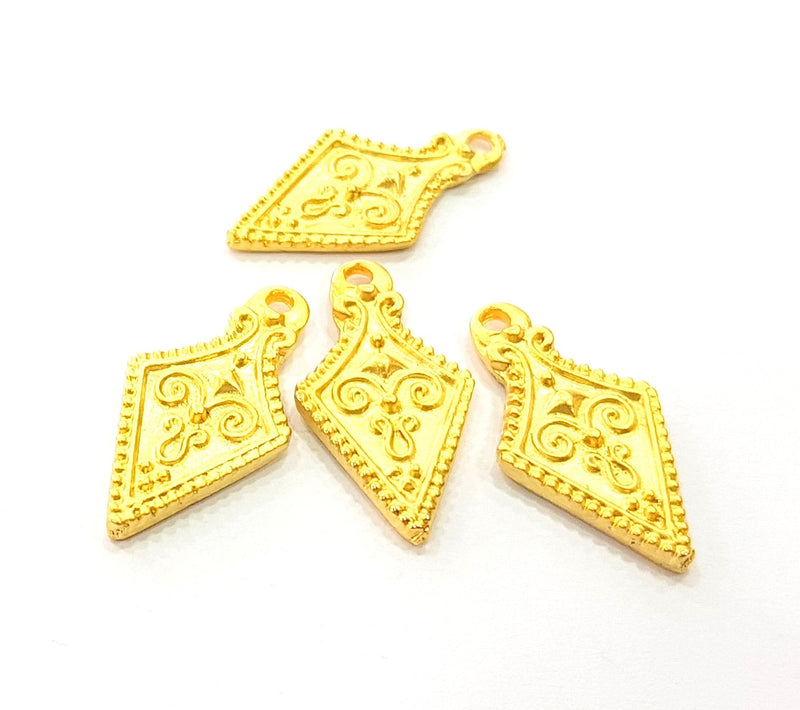 4 Gold Charm Ethnic Charm Tribal Charms Gold Plated Charms  (23x12mm)  G8507