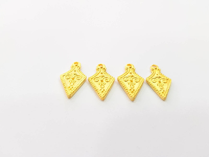 4 Gold Charm Ethnic Charm Tribal Charms Gold Plated Charms  (23x12mm)  G8507