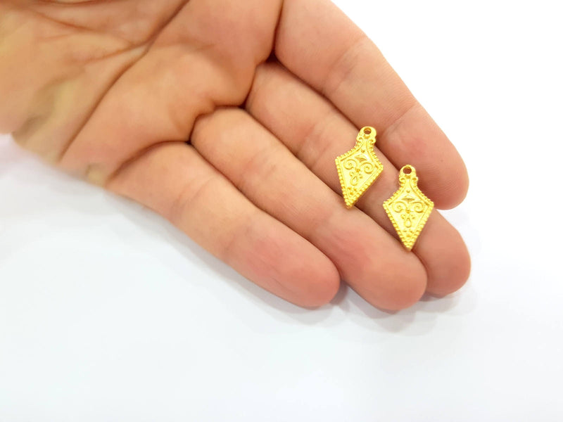 4 Gold Charm Ethnic Charm Tribal Charms Gold Plated Charms  (23x12mm)  G8507