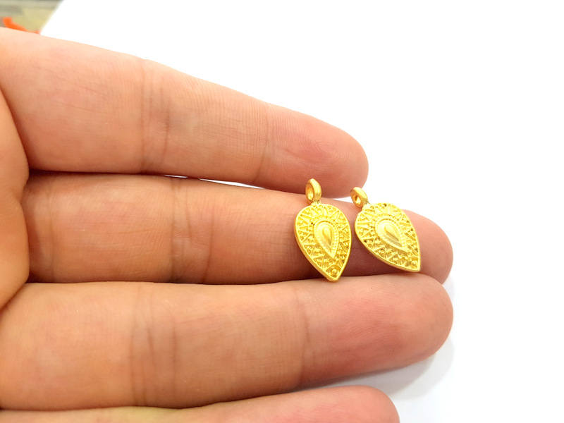 2 Gold Drop Charms Gold Plated Charms  (19x11mm)  G8210