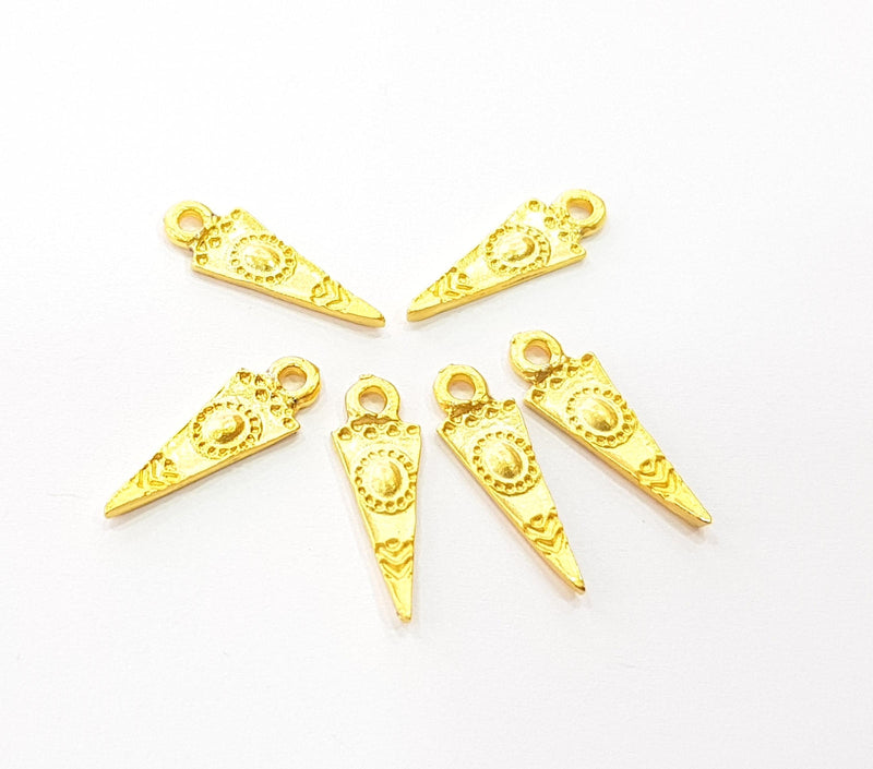 10 Gold Charm Ethnic Charm Tribal Charms Gold Plated Charms  (20x6mm)  G8508