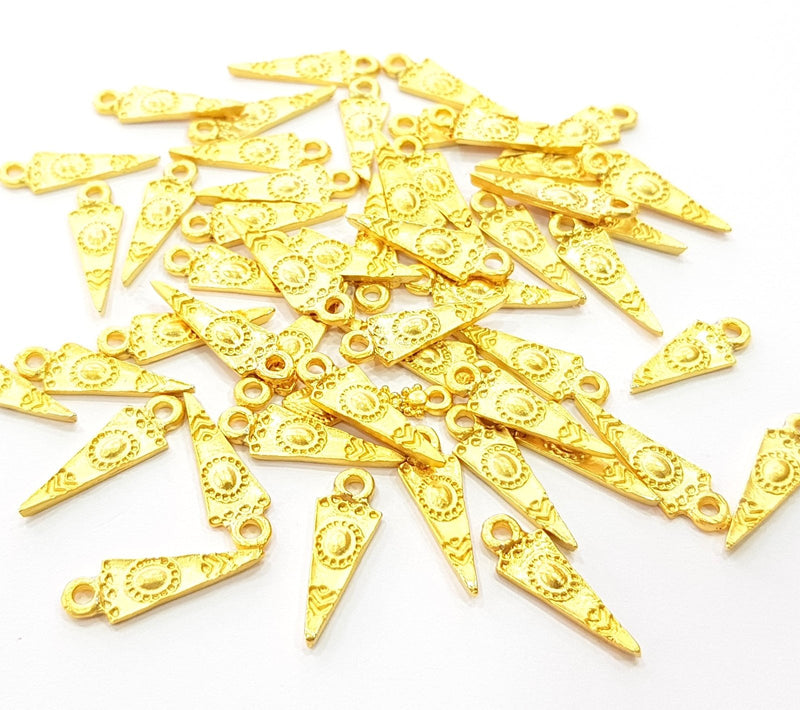 10 Gold Charm Ethnic Charm Tribal Charms Gold Plated Charms  (20x6mm)  G8508