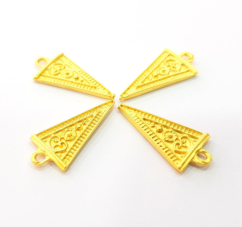 4 Gold Triangle Charm Gold Plated Charms  (25x12mm)  G8799