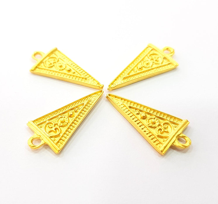 4 Gold Triangle Charm Gold Plated Charms  (25x12mm)  G8799