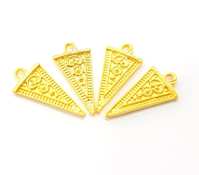 4 Gold Triangle Charm Gold Plated Charms  (25x12mm)  G8799