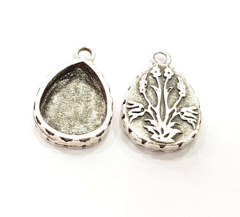 6 Silver Pendant Blank Bezel Base Setting Necklace Blank Resin Blank Mountings Antique Silver Plated  (16x12mm  blank )  G8510