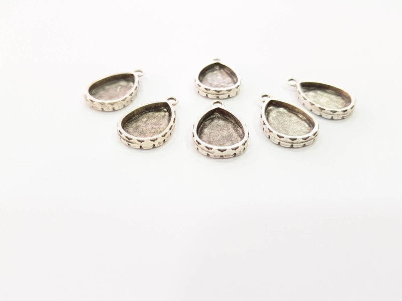 6 Silver Pendant Blank Bezel Base Setting Necklace Blank Resin Blank Mountings Antique Silver Plated  (16x12mm  blank )  G8510