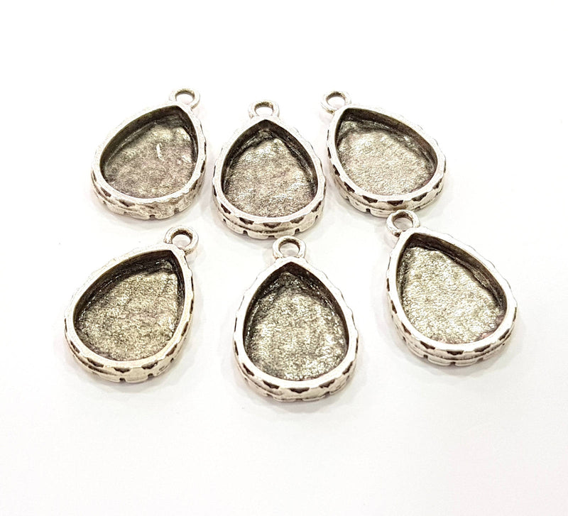 6 Silver Pendant Blank Bezel Base Setting Necklace Blank Resin Blank Mountings Antique Silver Plated  (16x12mm  blank )  G8510