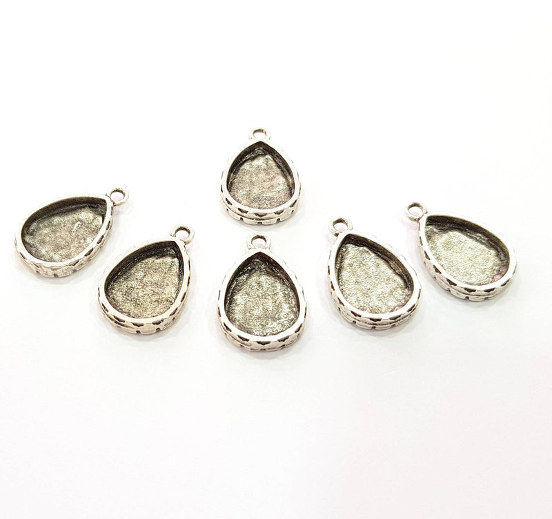 6 Silver Pendant Blank Bezel Base Setting Necklace Blank Resin Blank Mountings Antique Silver Plated  (16x12mm  blank )  G8510