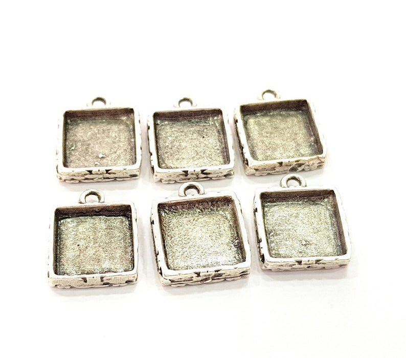 6 Silver Pendant Blank Bezel Base Setting Necklace Blank Resin Blank Mountings Antique Silver Plated  (12x12mm blank )  G8798