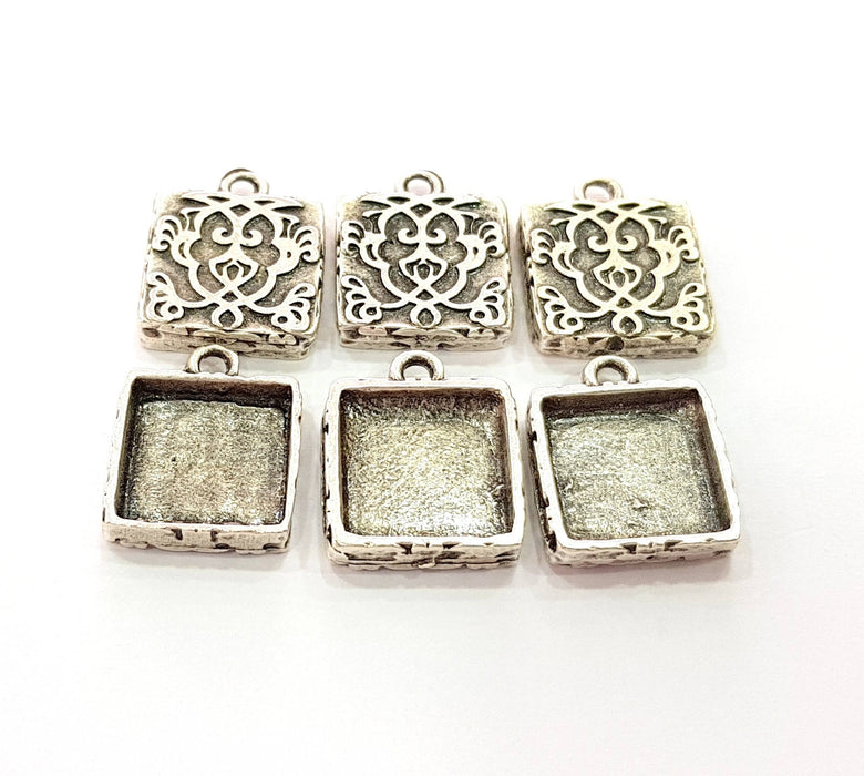 6 Silver Pendant Blank Bezel Base Setting Necklace Blank Resin Blank Mountings Antique Silver Plated  (12x12mm blank )  G8798