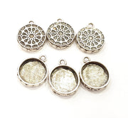 6 Silver Pendant Blank Bezel Base Setting Necklace Blank Resin Blank Mountings Antique Silver Plated  (14mm )  G8800