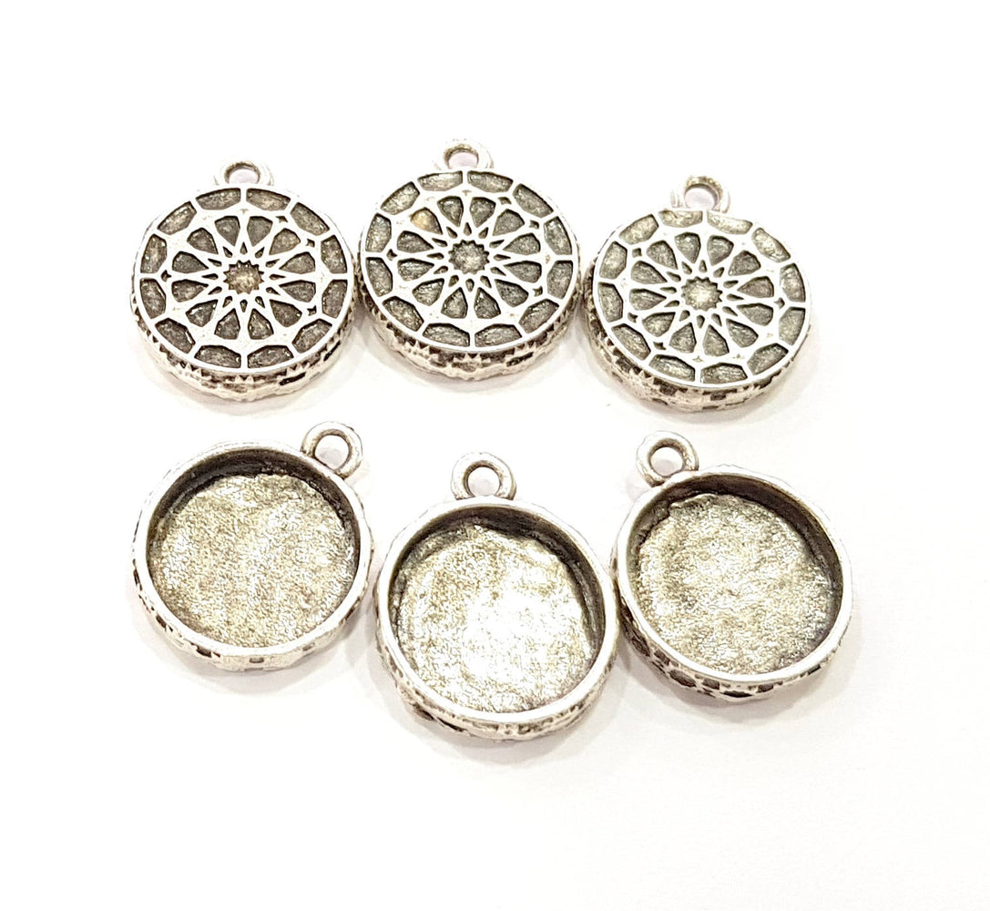 6 Silver Pendant Blank Bezel Base Setting Necklace Blank Resin Blank Mountings Antique Silver Plated  (14mm )  G8800