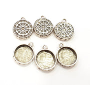6 Silver Pendant Blank Bezel Base Setting Necklace Blank Resin Blank Mountings Antique Silver Plated  (14mm )  G8800