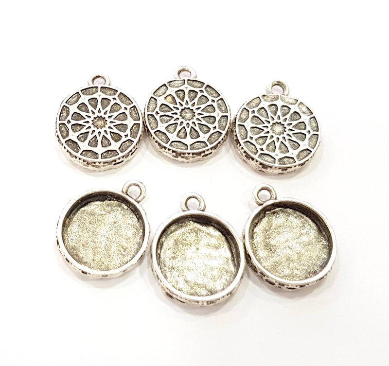 6 Silver Pendant Blank Bezel Base Setting Necklace Blank Resin Blank Mountings Antique Silver Plated  (14mm )  G8800