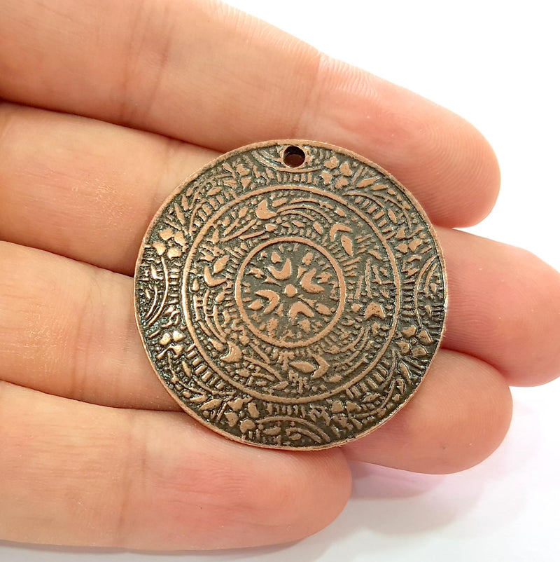 Antique Copper Medallion Pendant Antique Copper Plated Pendant (37mm) G8525