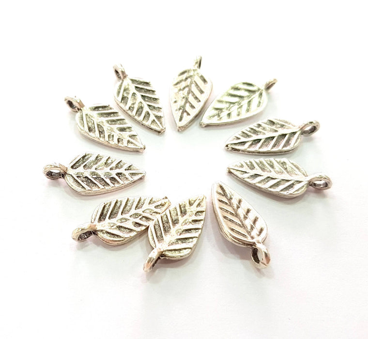 20 Leaf Charm Silver Charms Antique Silver Plated Charms (17x7mm) G8532