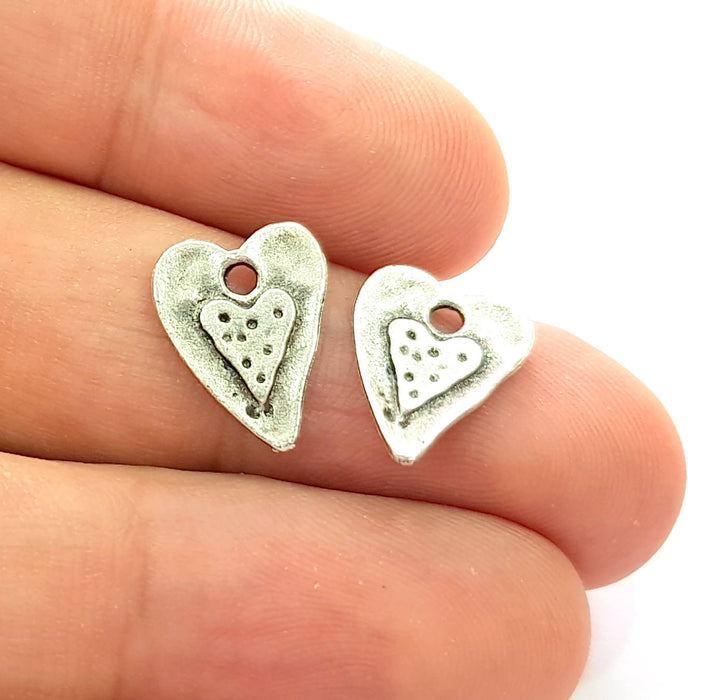 50 Heart Charm Silver Charms Antique Silver Plated Charms (15x11mm) G8533
