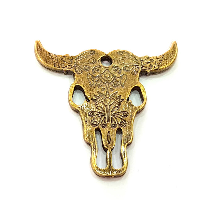 Ox Head Skull Pendant Antique Bronze Plated Pendant (48x47mm) G16454