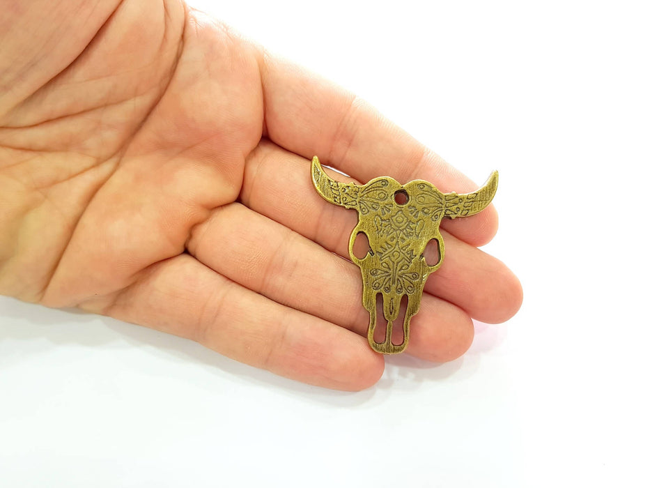 Ox Head Skull Pendant Antique Bronze Plated Pendant (48x47mm) G16454