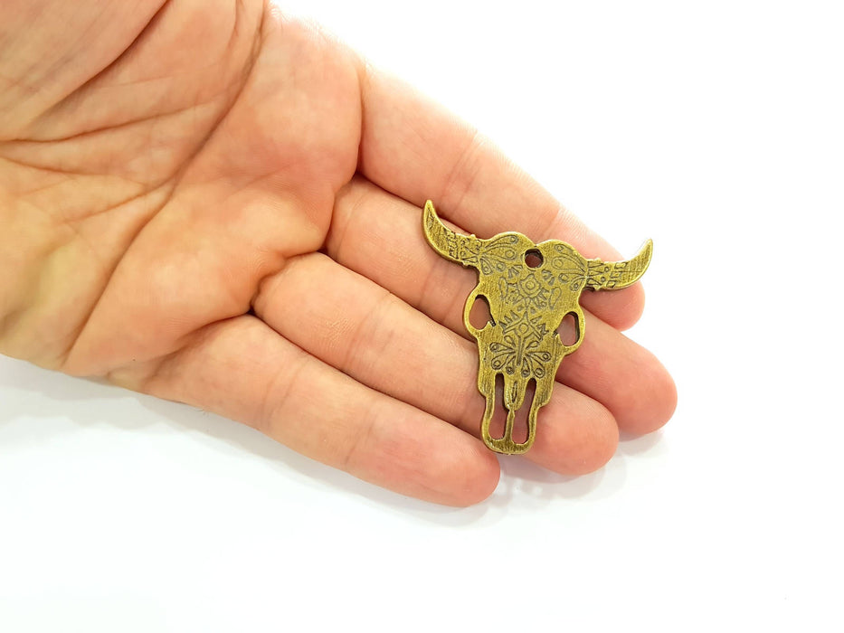 Ox Head Skull Pendant Antique Bronze Plated Pendant (48x47mm) G16454