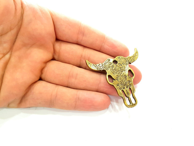 Ox Head Skull Pendant Antique Bronze Plated Pendant (48x47mm) G16454