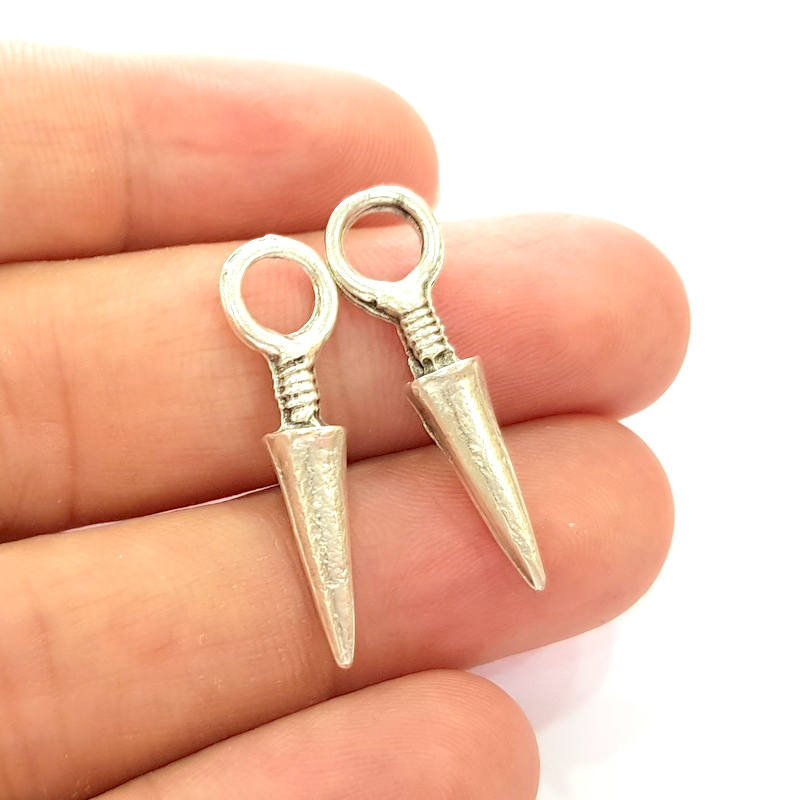 8 Silver Charms Antique Silver Plated Charms (30x8 mm) G13817