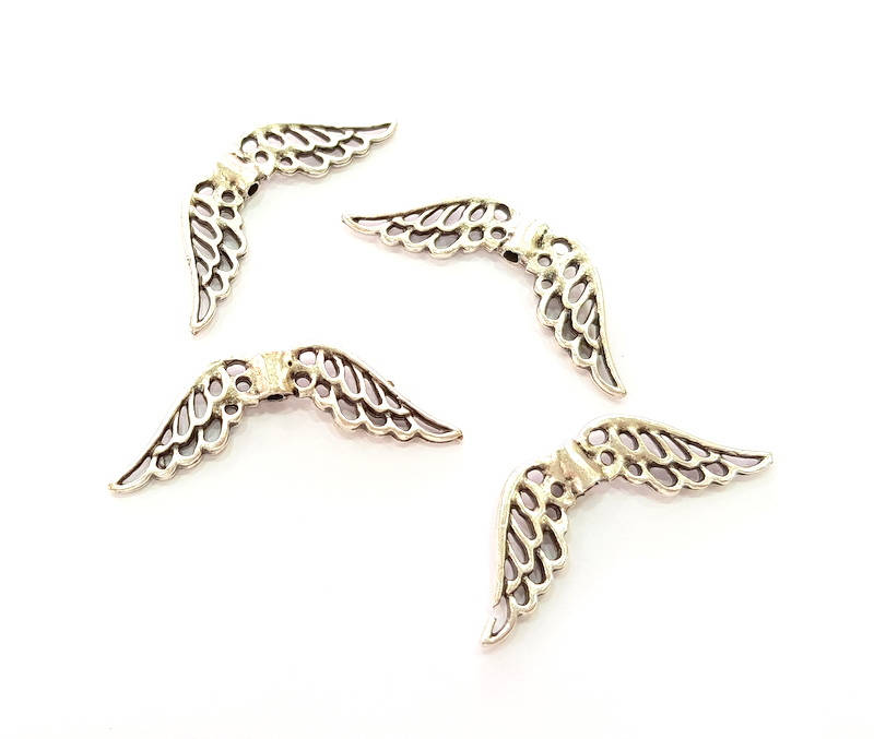 4 Silver Wing Charms Antique Silver Plated Charms (42x8mm) G8229