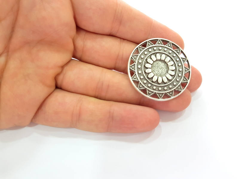 Silver Pendant Antique Silver Plated Pendants (37mm) G8230