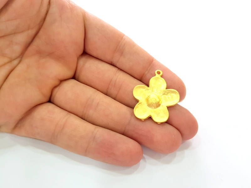 2 Flower Charms Gold Plated Charms (31x25mm) G8253