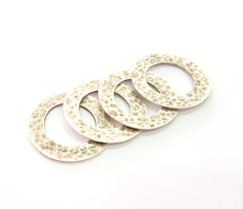 50 Silver Circle Pendant Charms Antique Silver Plated Charms (33mm) G8268