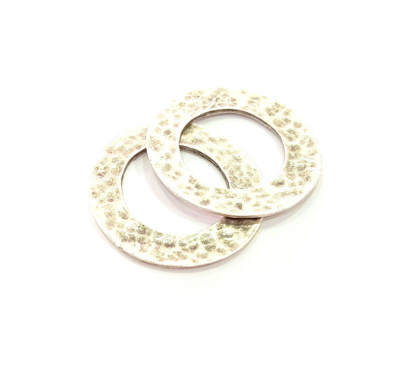 50 Silver Circle Pendant Charms Antique Silver Plated Charms (33mm) G8268