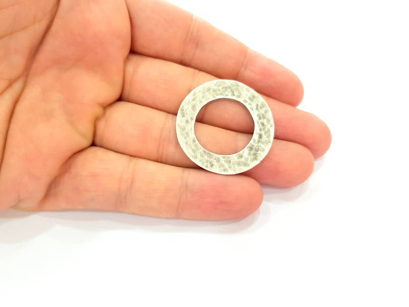 50 Silver Circle Pendant Charms Antique Silver Plated Charms (33mm) G8268