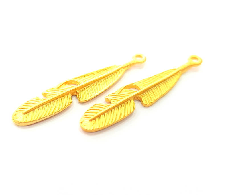 4 Feather Charm Gold Plated Charms (42x8mm) G8275