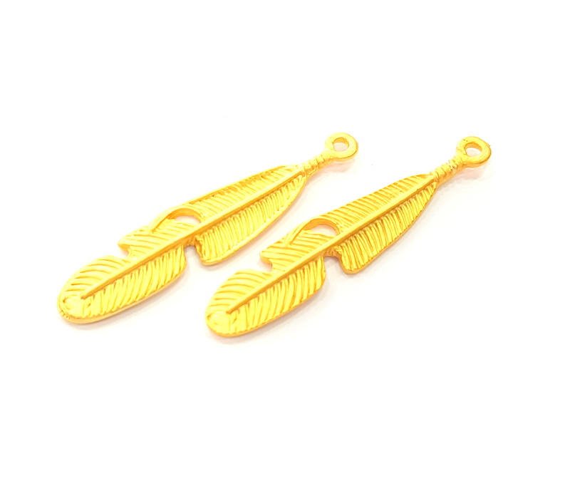 4 Feather Charm Gold Plated Charms (42x8mm) G8275