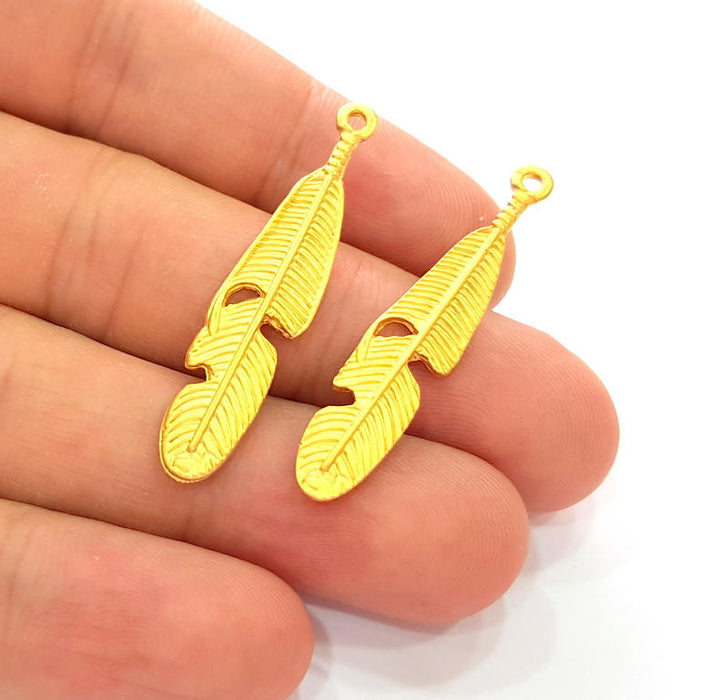 4 Feather Charm Gold Plated Charms (42x8mm) G8275