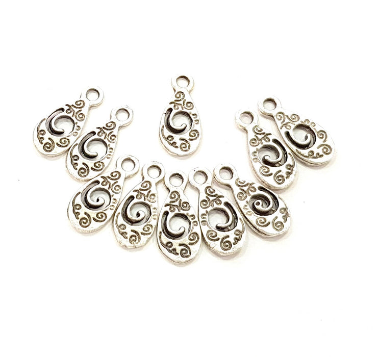 40 Silver Charms Antique Silver Plated Charms (15x6mm) G8538