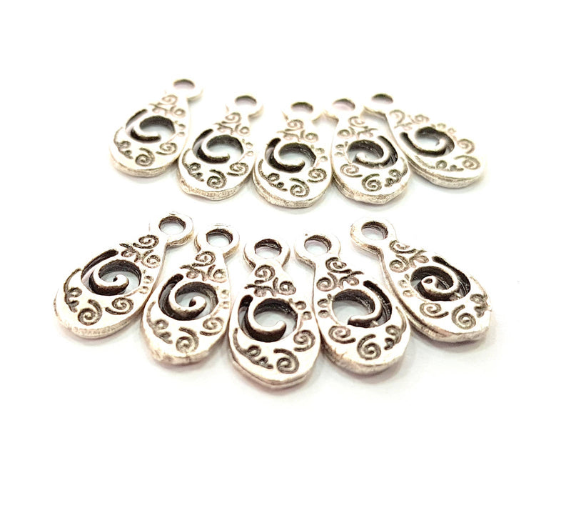 40 Silver Charms Antique Silver Plated Charms (15x6mm) G8538