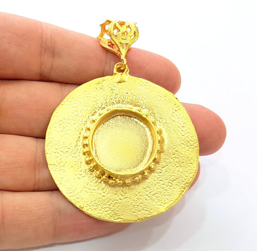 Gold Pendant Blank Base Setting Necklace Blank Resin Blank Mountings Gold Plated Brass ( 49mm blank ) G8539