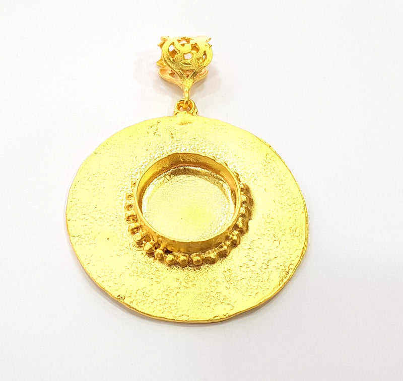 Gold Pendant Blank Base Setting Necklace Blank Resin Blank Mountings Gold Plated Brass ( 49mm blank ) G8539