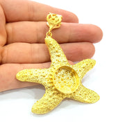 Gold Pendant Blank Base Setting Necklace Blank Resin Blank Mountings Gold Plated Brass ( 73x68mm blank ) G8541