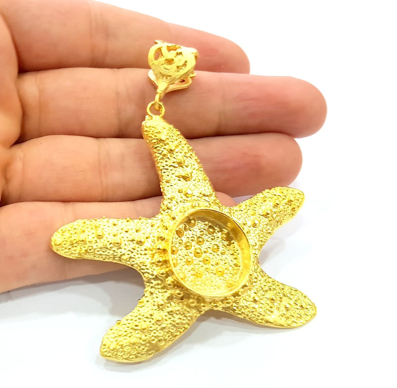 Gold Pendant Blank Base Setting Necklace Blank Resin Blank Mountings Gold Plated Brass ( 73x68mm blank ) G8541