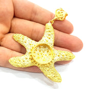 Gold Pendant Blank Base Setting Necklace Blank Resin Blank Mountings Gold Plated Brass ( 73x68mm blank ) G8541