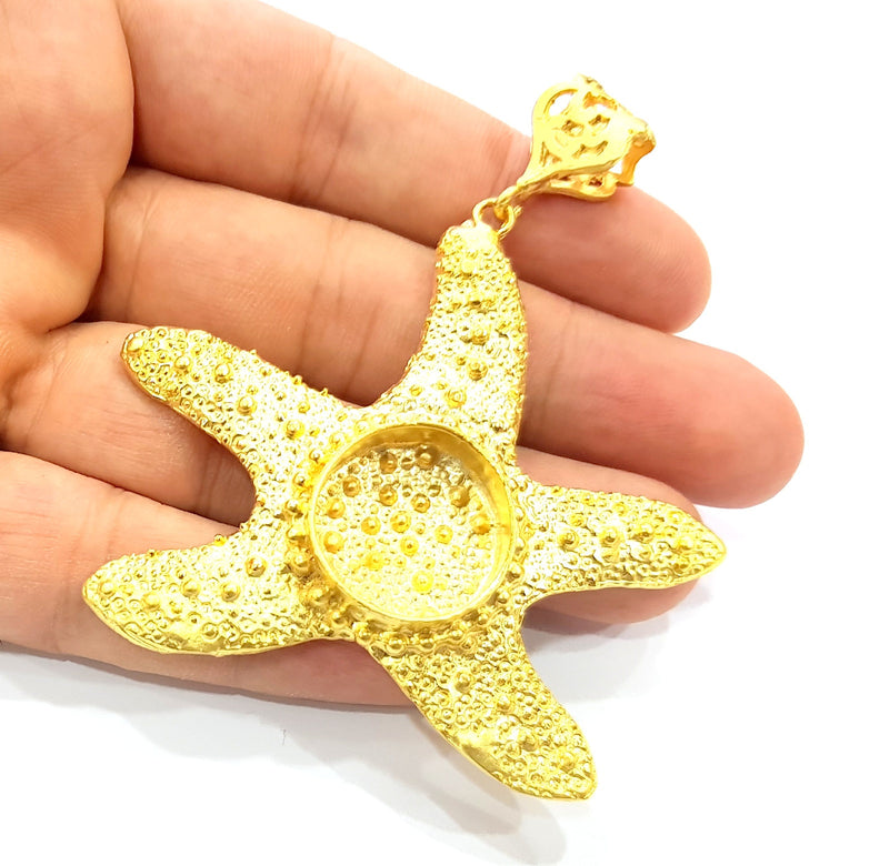 Gold Pendant Blank Base Setting Necklace Blank Resin Blank Mountings Gold Plated Brass ( 73x68mm blank ) G8541