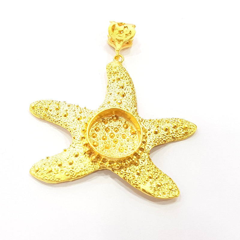 Gold Pendant Blank Base Setting Necklace Blank Resin Blank Mountings Gold Plated Brass ( 73x68mm blank ) G8541